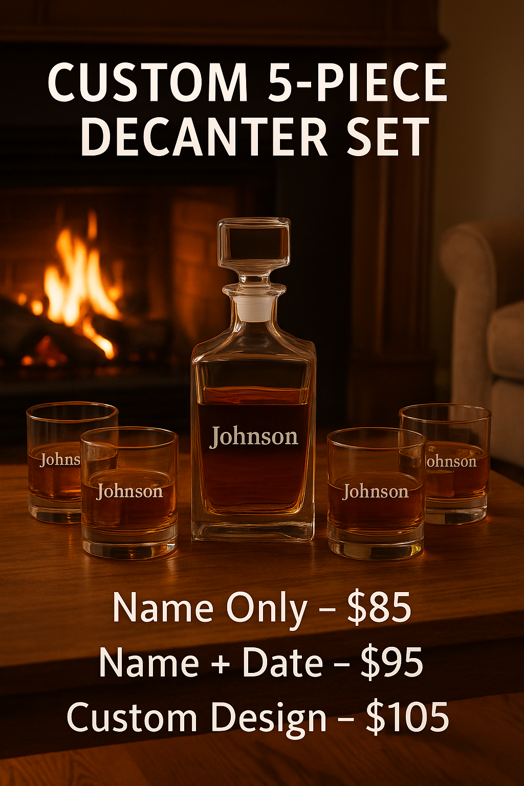 Custom 5 Piece Decanter Set